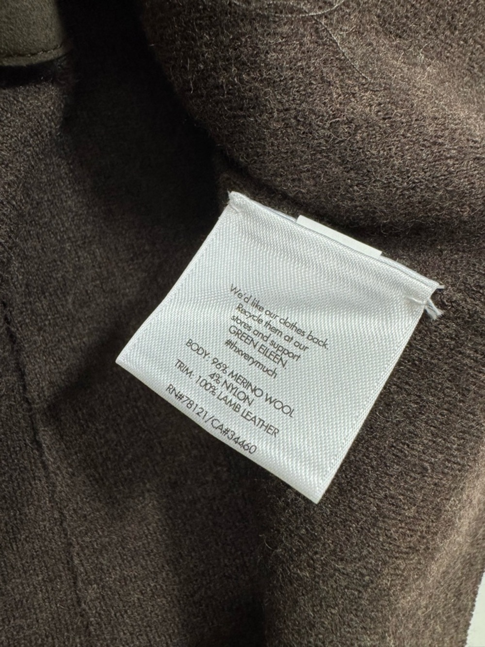 New Eileen Fisher Notch Collar Jacket Blazer Merino Wool Lamb Leather Peat Brown - Picture 4 of 8